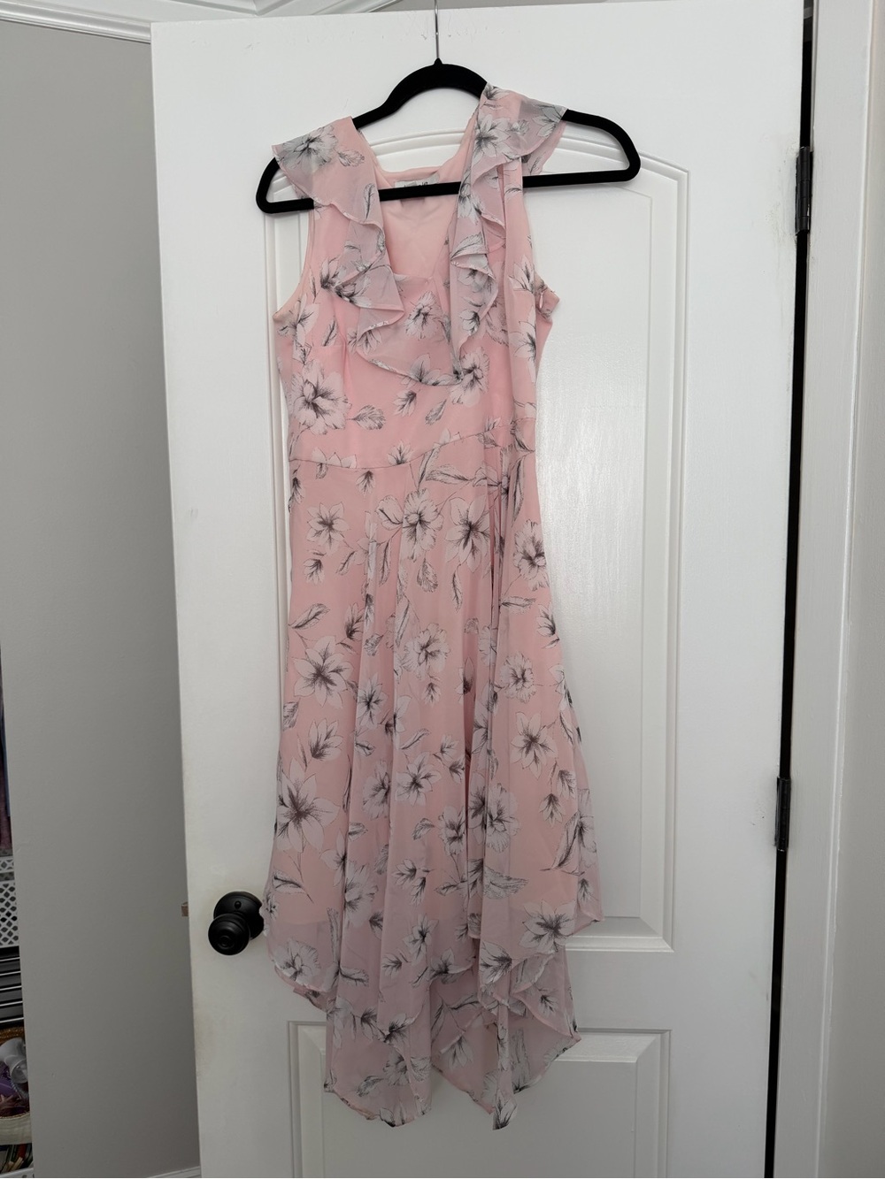 Kensie Pink Floral Ruffle High-Low Dress